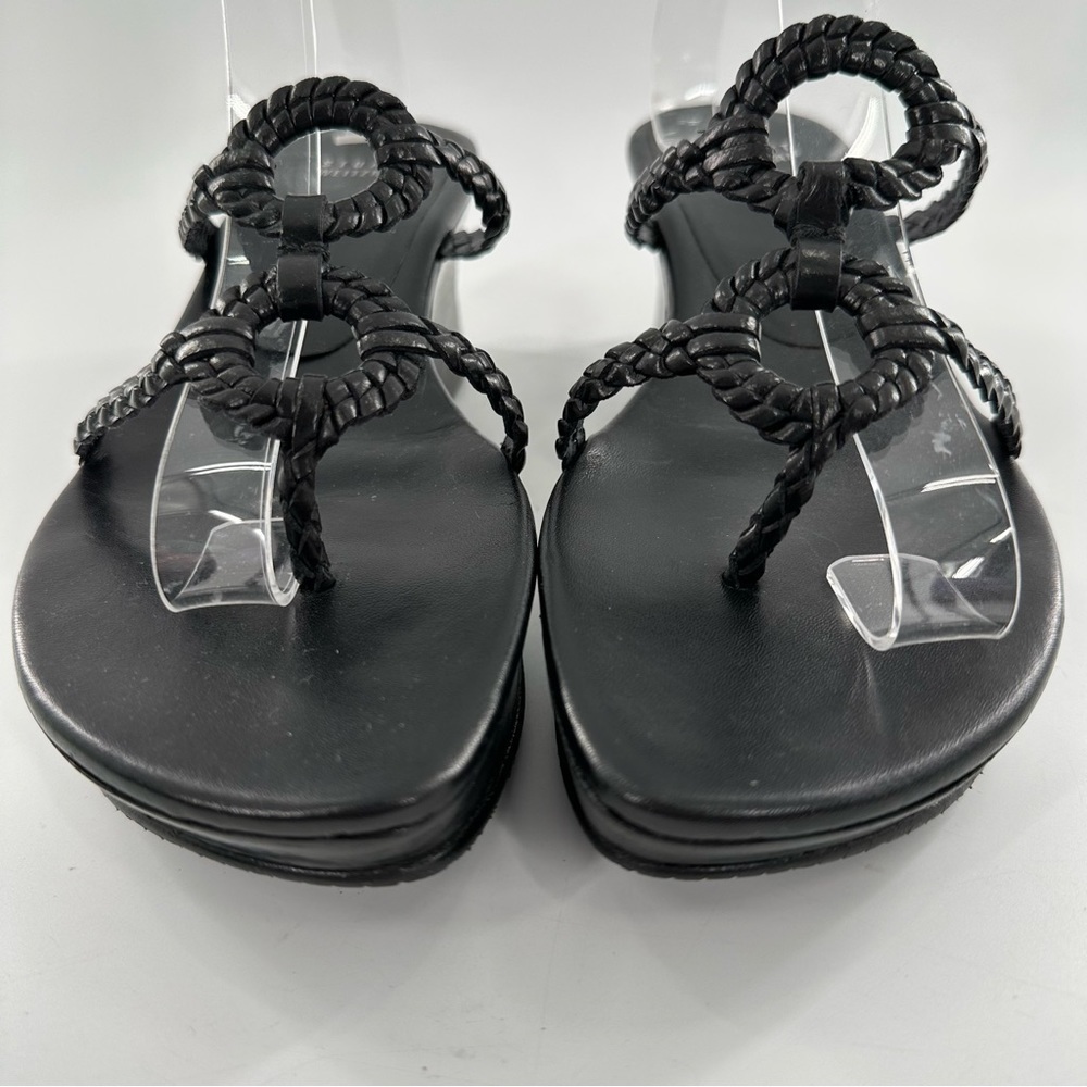 Stuart Weitzman womens sandals 8 black leather braided chunky platform slides - Picture 3 of 12